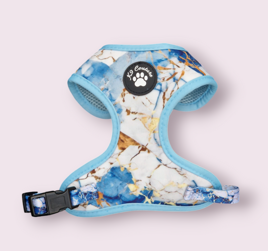 K9 COUTURE ADJUSTABLE NECK HARNESS - BLUE MARBLE